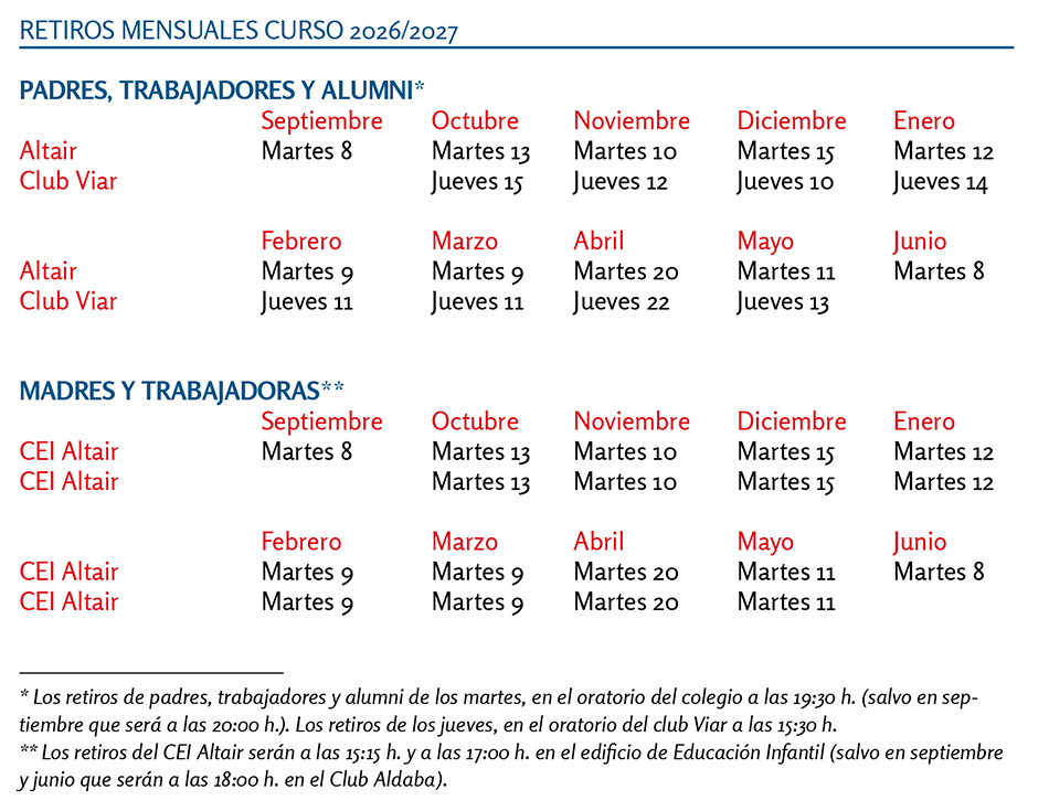 Retiros Mensuales - Curso 2026/2027